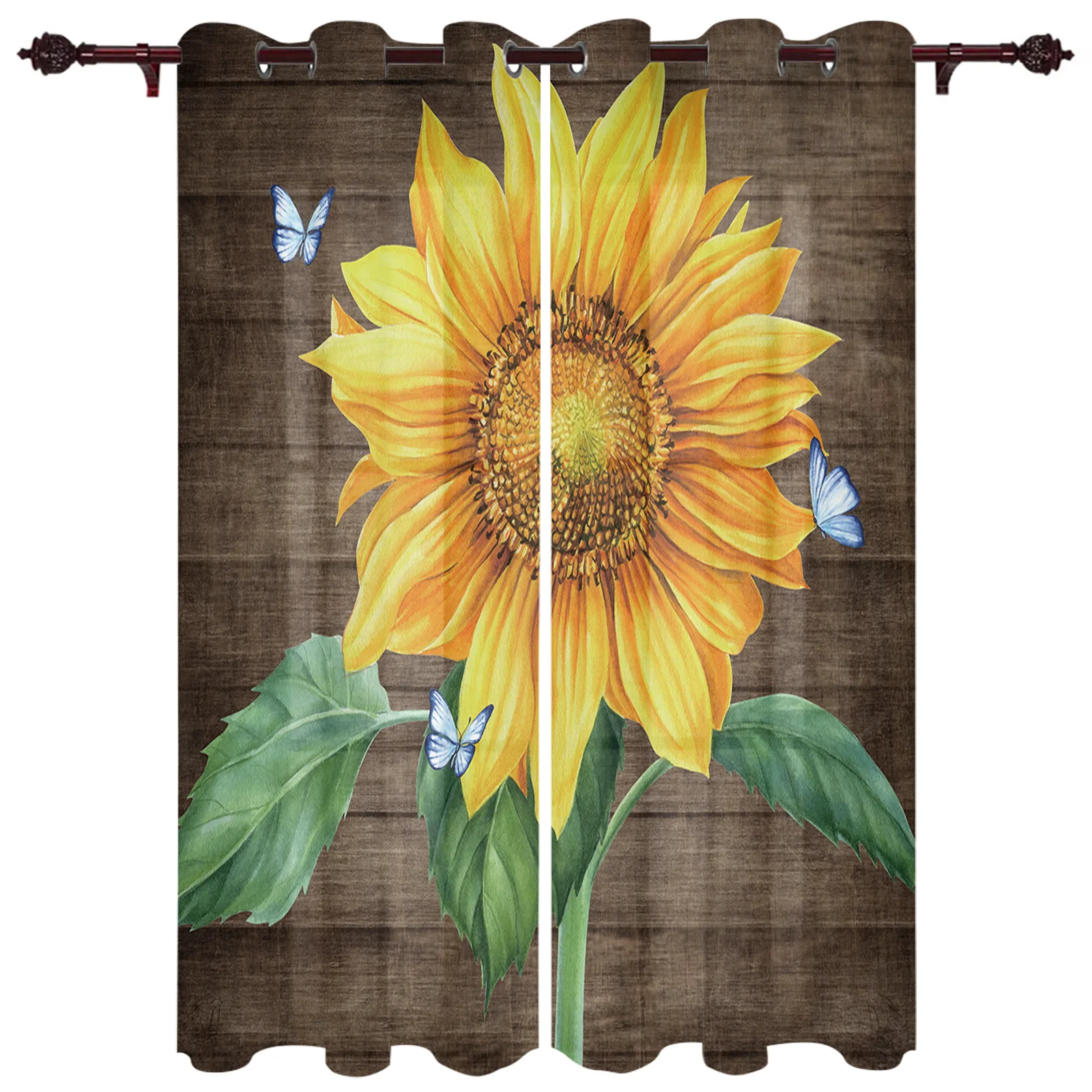 Sunflower Butterfly Large Curtains For Living Room Window Curtain Bedroom Kitchen Balcony Gazebo Curtain Room Divider