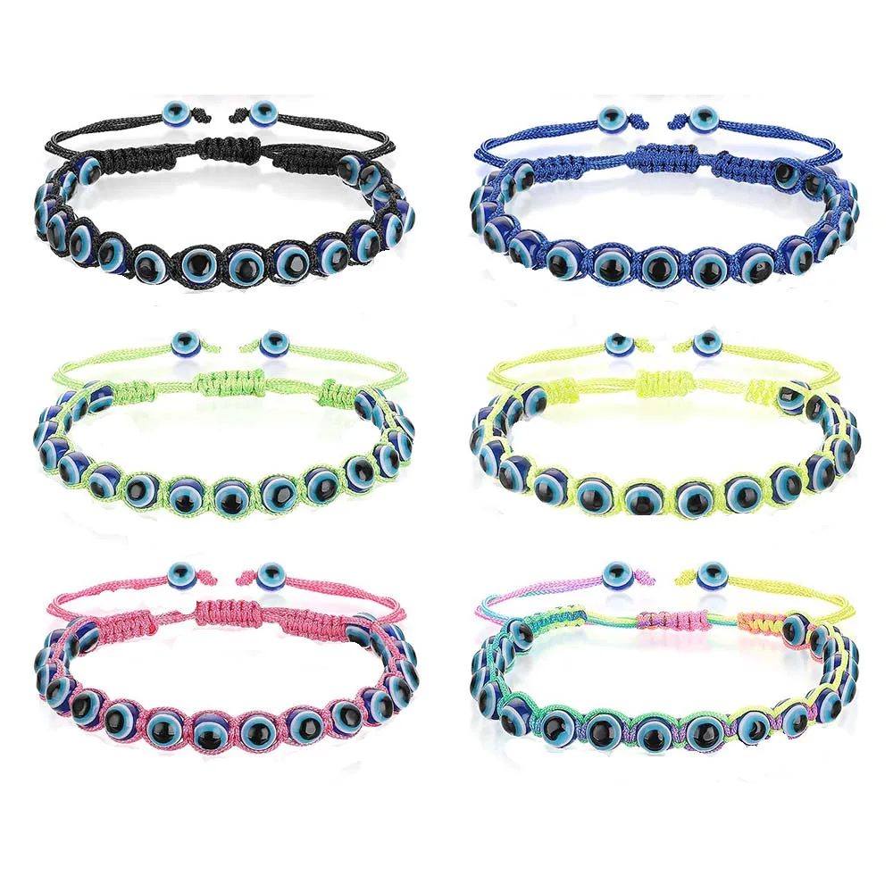 Handmade Fatima Evil Blue Eye Bracelets Lucky Acrylic Eyes Beads Colorful Thread Rope Braided Bracelet Women Accessories Pulsera