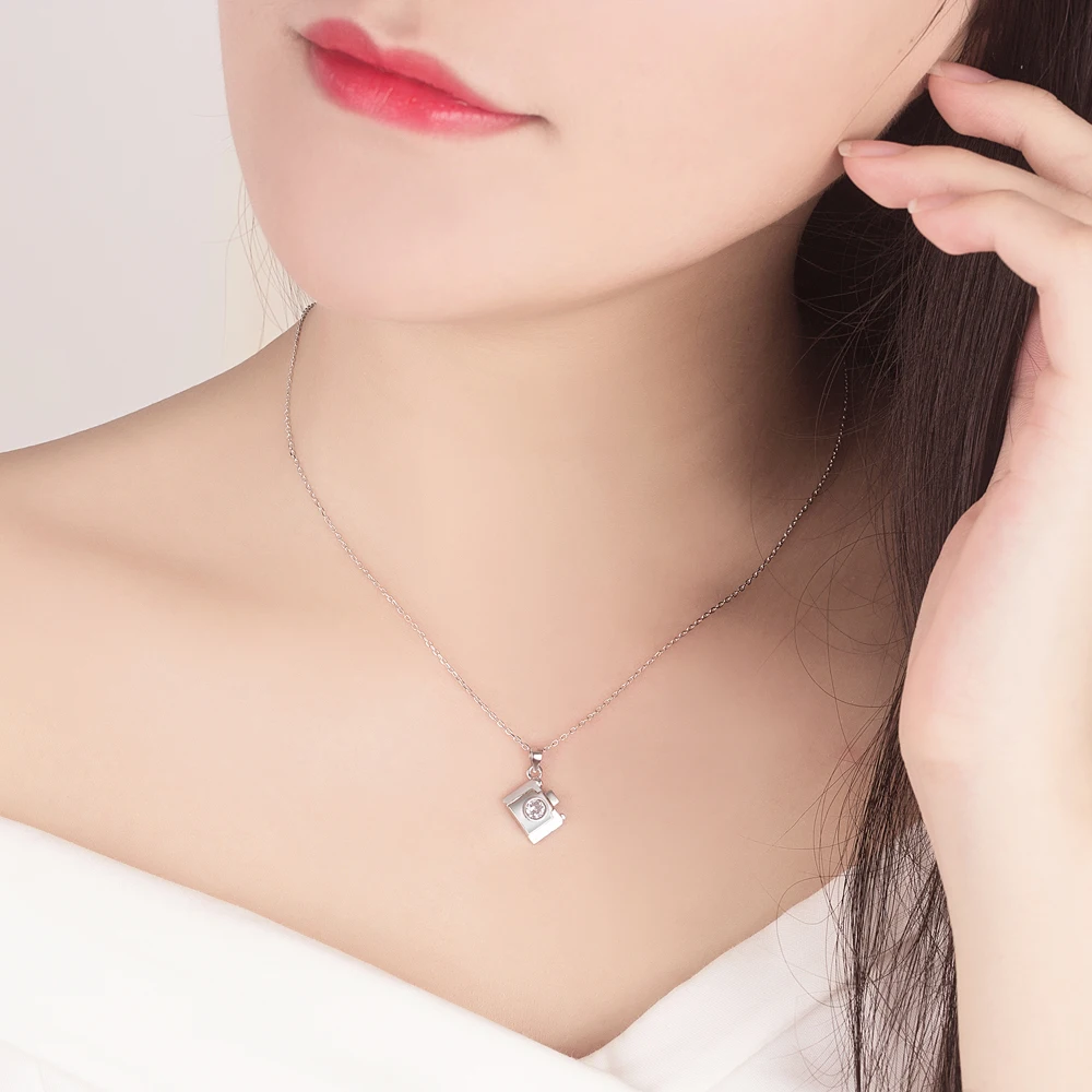925 Sterling Silver Zircon Camera Shaped Pendant Necklace for Girls Elegant Aesthetic Fashion Clavicle Chain Jewelry Gift