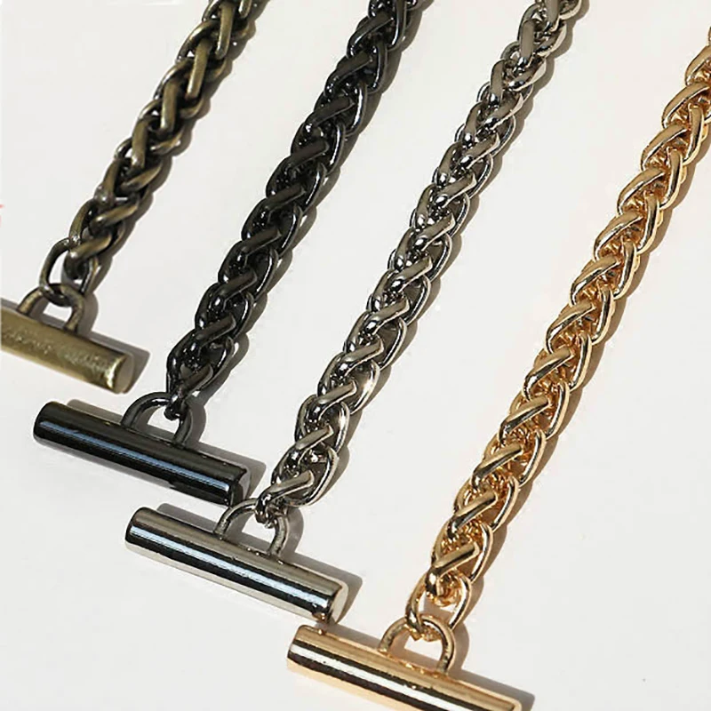 Cadena de acero para bolso de mano, accesorio de color dorado, plateado, negro pistola, bronce cepillado, correa cruzada de hombro con cierres OT,