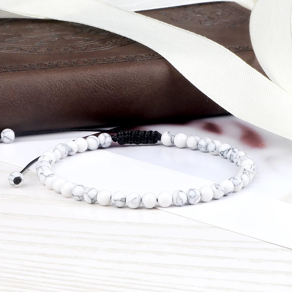 Adjustable Howlite Beads Bracelet Men 4 6 8mm Natural Stone White Bracelet Women Handmade Yoga Bangles Meditation Prayer Jewelry