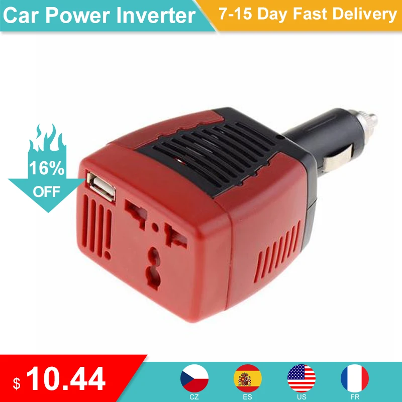 Car Power Inverter USB 2.1A 75W DC12V To AC 220V Converter Adapter Laptop Charging Voltage Converter With Cigarette Lighter