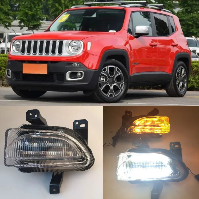 

2Pcs For Jeep renegade 2015 2016 2017 2018 LED DRL Daytime Running Light Daylight yellow Signal lamp car-Styling