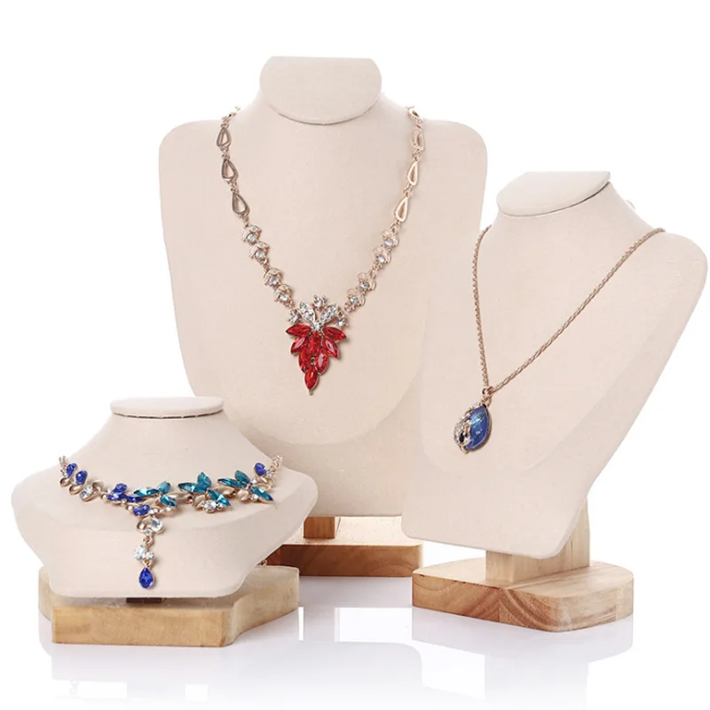Surprise PriceVelvet Necklace Display Stand Portrait Jewelry Storage Shelf Neck Pendant Swing Table Window Jewelry Display Stand