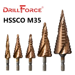 Drillforce M35 5% Cobalt foret étagé HSSCO cône métal outil coupe-trou 3-12/3-14/4-12/4-20/4-22/4-25/4-32/5-21/5-27/6-24mm