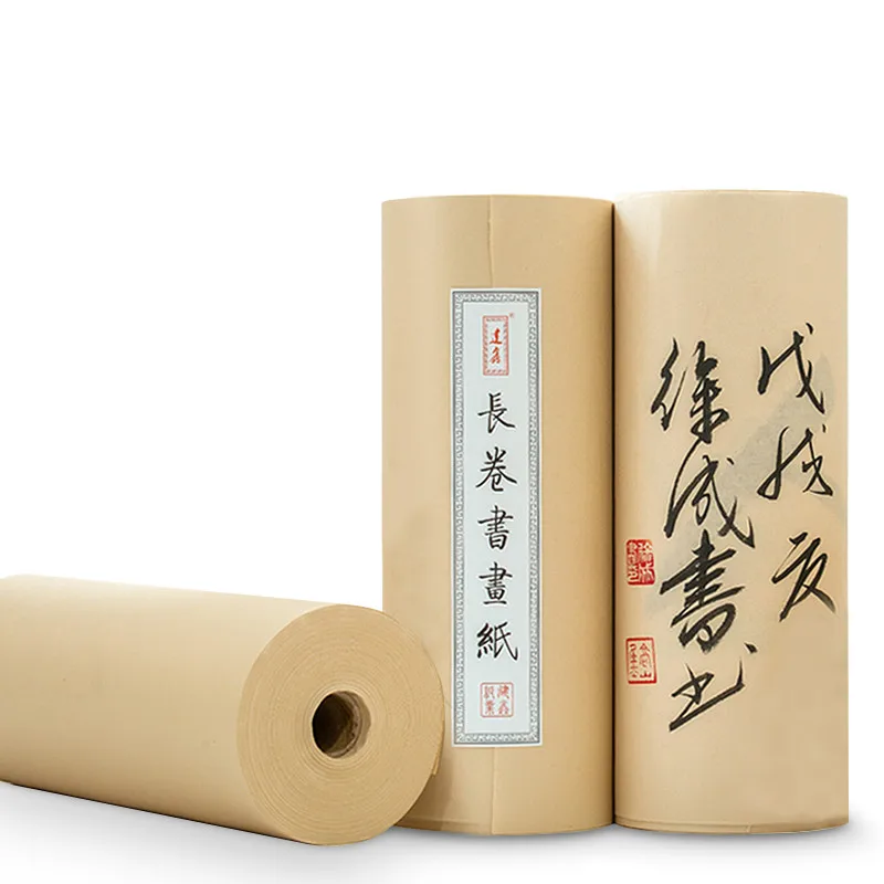 Chinese Calligraphy Paper Antique Method Handmade Bamboo Pulp 100m Long Roll Paper Calligraphy Painting Half-Rice Xuan Paper