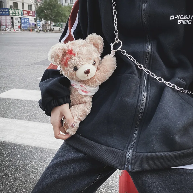 Bolsa feminina urso cub mini saco grave lesão hip-hop poliéster balde unisex zíper macio bolsa de ombro bolsas crossbody designer