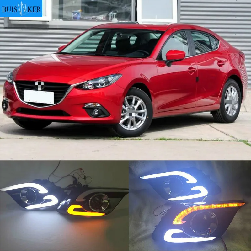 

For Mazda 3 Axela 2014-2016 white yellow LED DRL Daytime Running Lights daylight Fog lights cover fog lamps headlights day light