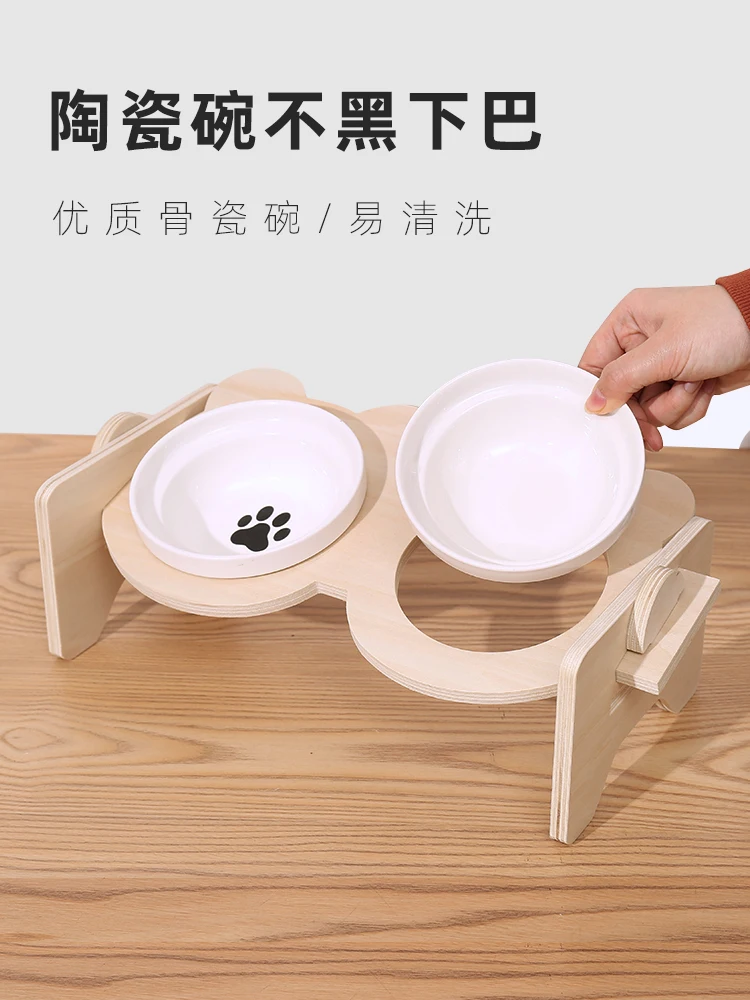 Cat Bowl Ceramic Food Bowl Drinking Water Dual Purpose Cat Pet Cat Food Rice Bowl Anti-overturning Cat Water Bowl for Cats