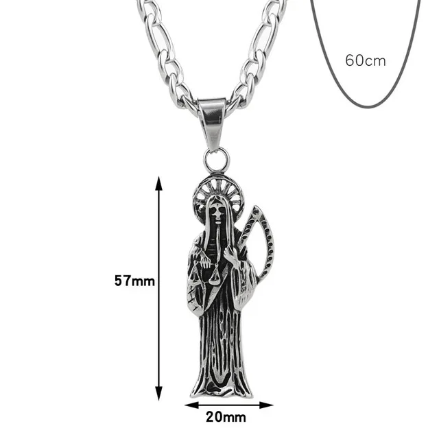 316L Stainless Steel Charm Grimm Reaper Santa Muerte Angel of Death Pendants Necklaces For Men Necklace Gifts