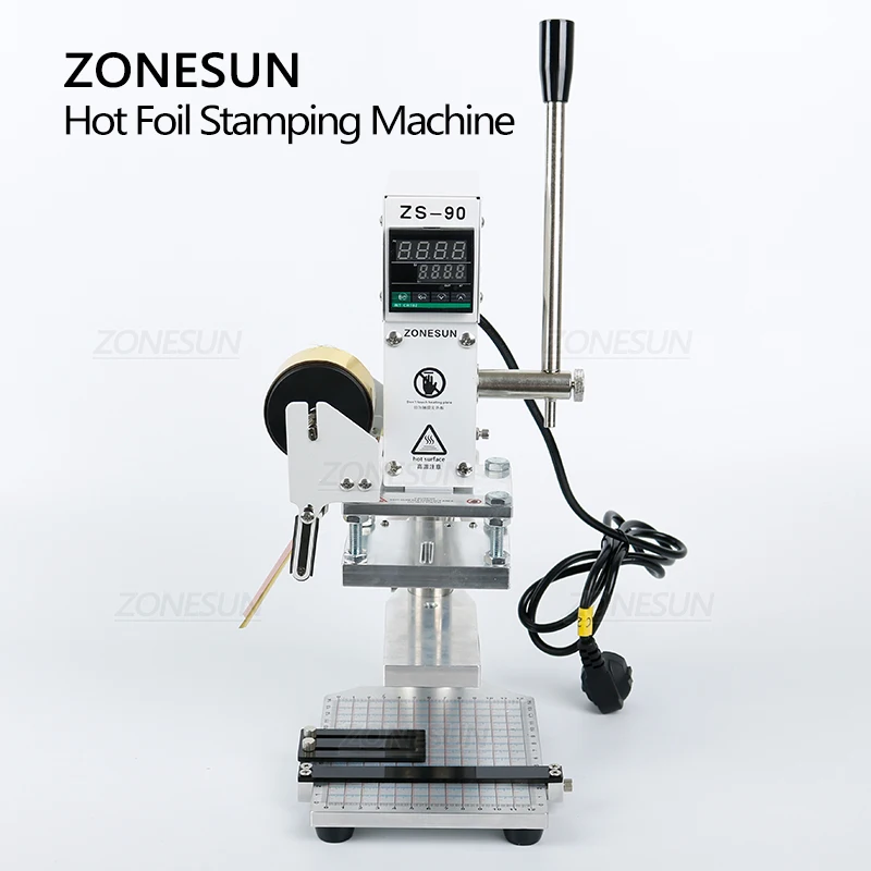 Zonesun quente folha de carimbo máquina de bronzeamento manual com mesa de trabalho para o cartão do pvc couro e papel carteira saco