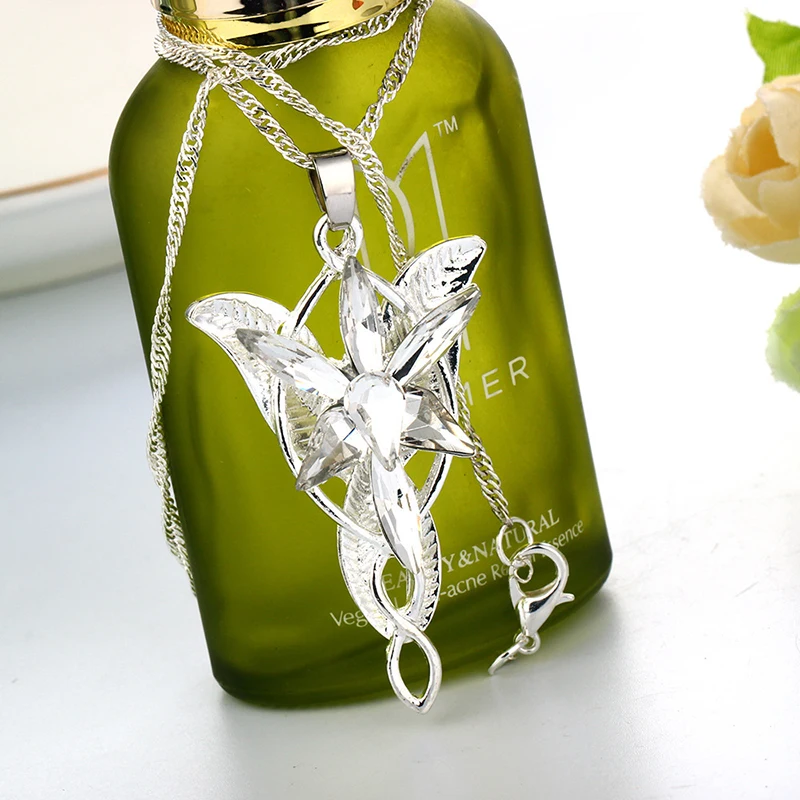 Fashion Zircon Silver Color Evenstar Arwen Necklaces Copper Pendant Long Chain The Lord Film Jewelry Crystal Shinning Necklace