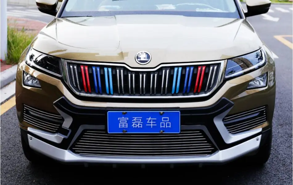 ABS Tri-color net in the net decoration strip sequined exterior Racing Grills FIT FOR SKODA KODIAQ 2017 2018 2019