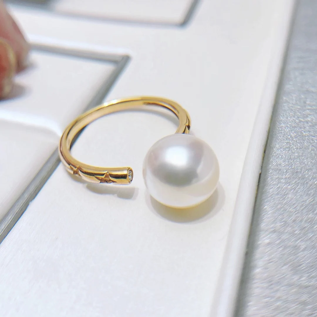 JY Pearl Ring Fine Jewelry Solid 18K Gold Round 8-8.5mm Natural Ocean Sea Water Akoya White Pearls Rings Japan Origin for Women