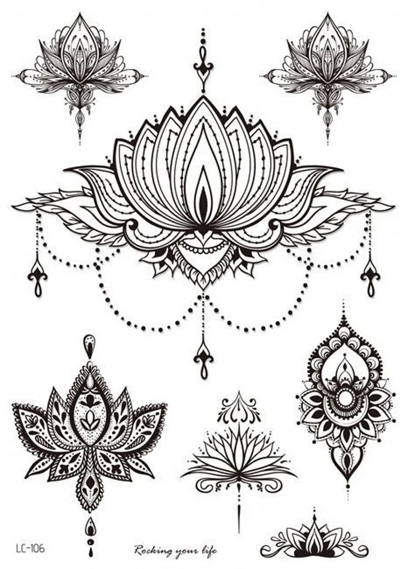 Women Waterproof Temporary Tattoo Sticker Mandala Flower Tattoos Rose Peonies Body Art Water Transfer Clavicle Temporary Tattoo