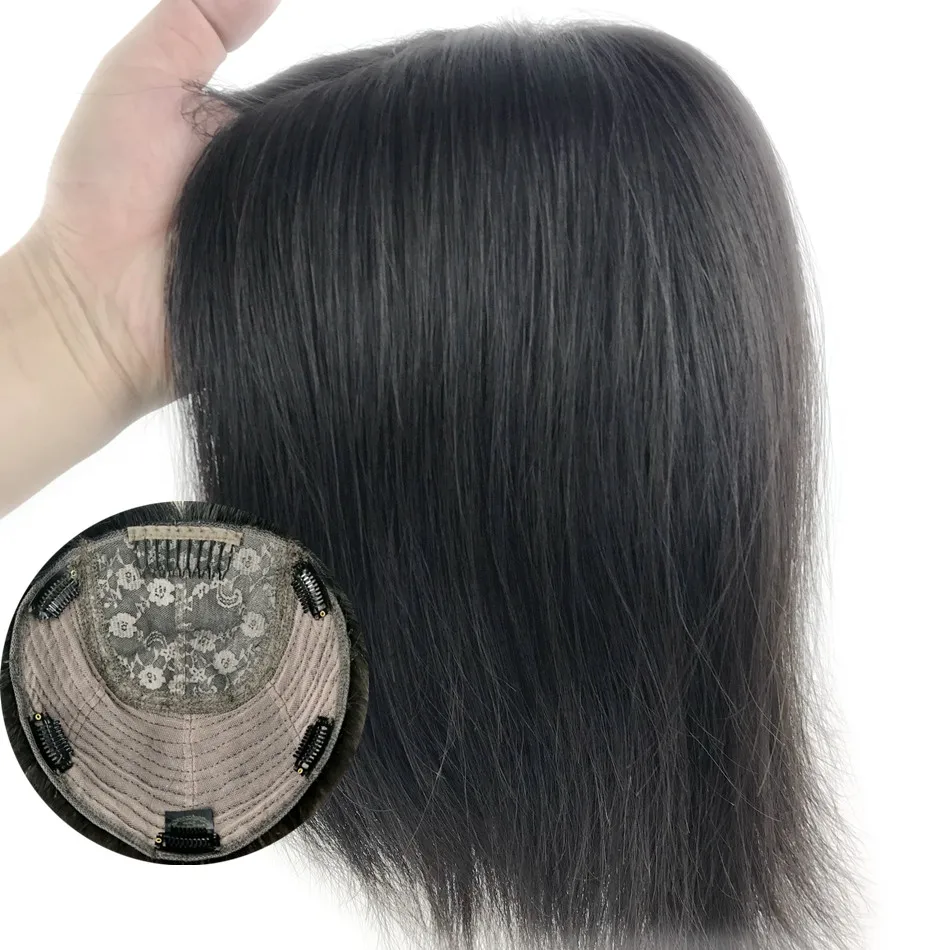 Affordable Injected Silk Base Top European Human Hair Topper For White Women Invisible Knots Straight Type Clip On Hair Pieces