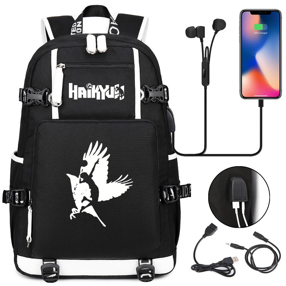 Anime Haikyu Karasuno ransel untuk pelajar tas buku sekolah ransel uniseks tas Travel tas bahu Laptop modis