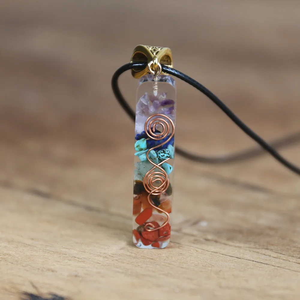 7 Chakra Pendant Orgonite Necklace Rainbow Crystal Pendant Yoga Meditation Necklace Resin Jewelry For Women Men