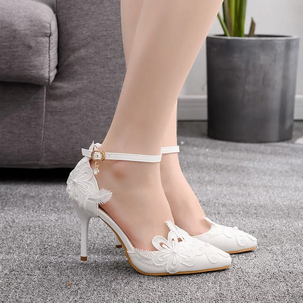 Summer Stiletto Spring White Lace Wedding Shoes Women\'s Dress Pumps High Heels Sandals