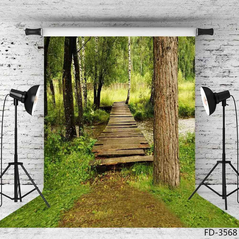 

Spring Tree Bridge Grassland Photography Backdrops Photographic Backgrounds for Photocall Photo Studio for Wedding Children Baby