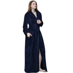 Winter Long Bathrobe Women Fluffy Warm Lover Bath Robe with Sashes Soft Kimono Dressing Gown Solid Comfortable Sleepwear Female