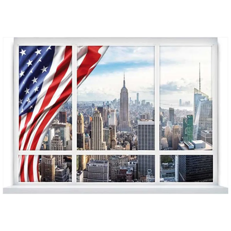 New York City View 3D Fake Window Mural Manhattan Scenery Vinyl Wall Stickers Home Decorations Occident Style Wallpaper 70*50CM