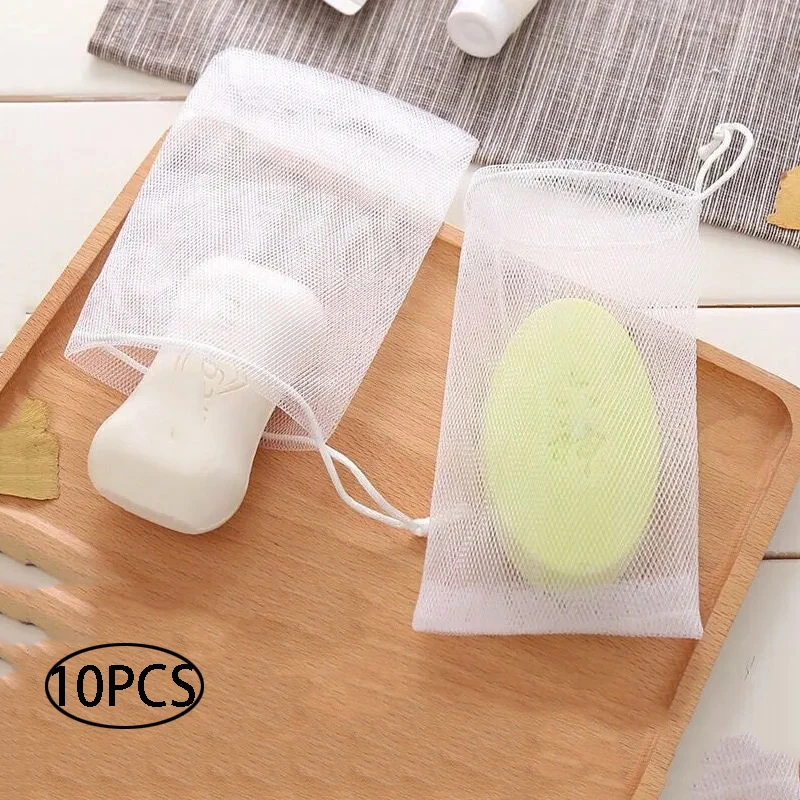 10Pcs Soap Foaming Net Bubble Mesh BagBath Soap Net Bathroom Cleaning Mesh Rich Foam Bubbling Supplies