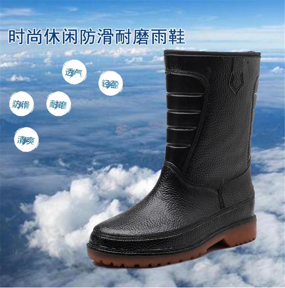 Flats Non-Slip Rain Boots Men Women Warm Long-Tube Round Toe Snow Boots Outdoor Water Shoes Waterproof Fly Fishing Boots Waders