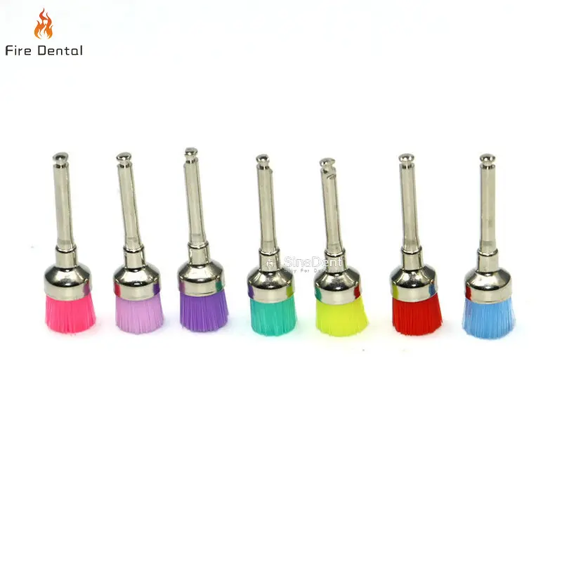 Escova de profilaxia dentária, tigela colorida, tipo trava, nylon para polimento dentário, haste RA para limpeza de dentes, 100pcs