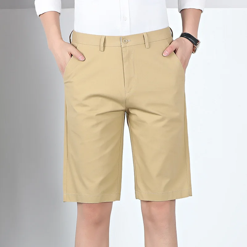 

2020 Summer New Men's Cotton Khaki Shorts Fashion Business Solid Color Elastic Force Casual Short Pants Classic Style Brand