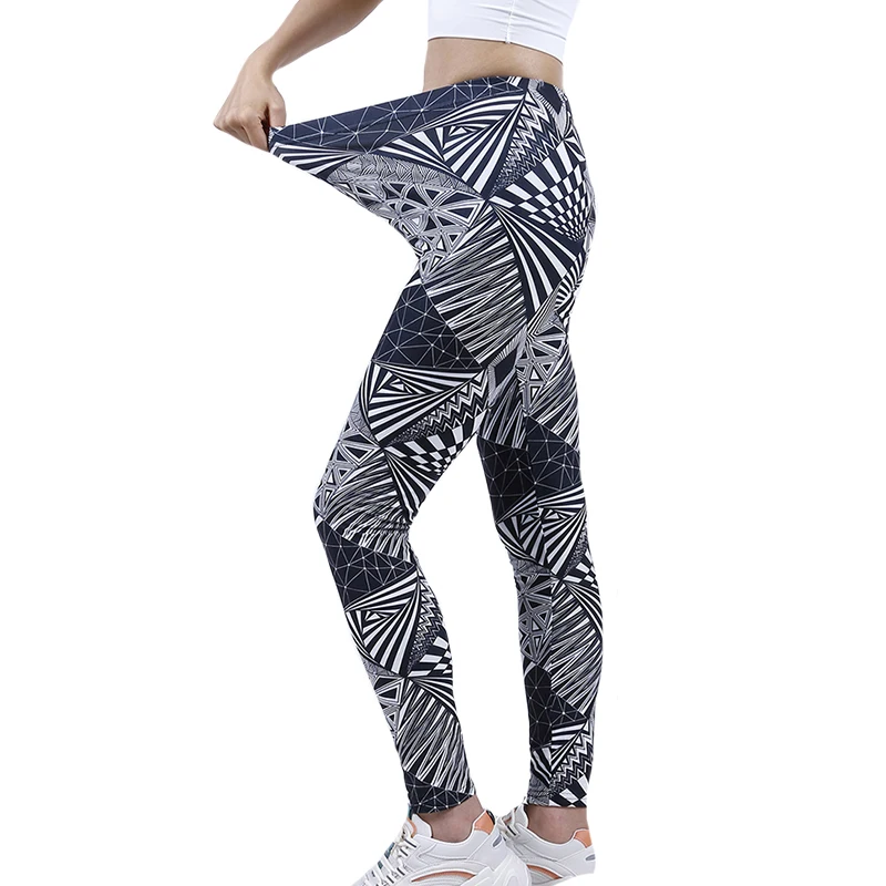 CUHAKCI Fitness Legging Stretchy Trousers Night White Black Triangle Stripe Printing Pants Women Clothing Ladies Skinny Leggins