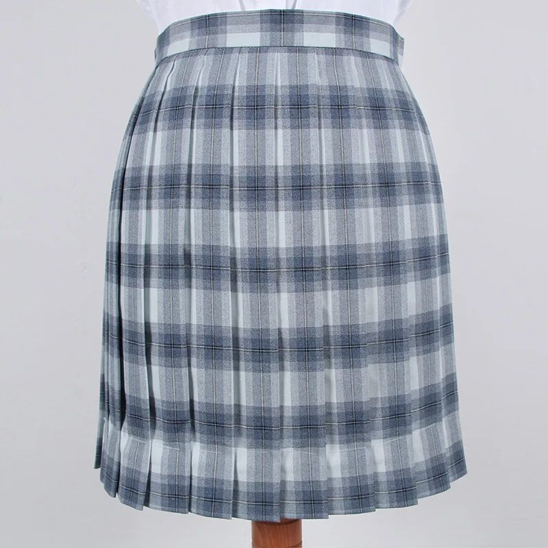 School Dresses Grey Blue Plaid Pleated Skirt High Quality JK Uniform Skirt Students Anime Sailor Suit High Waist Short Skirts