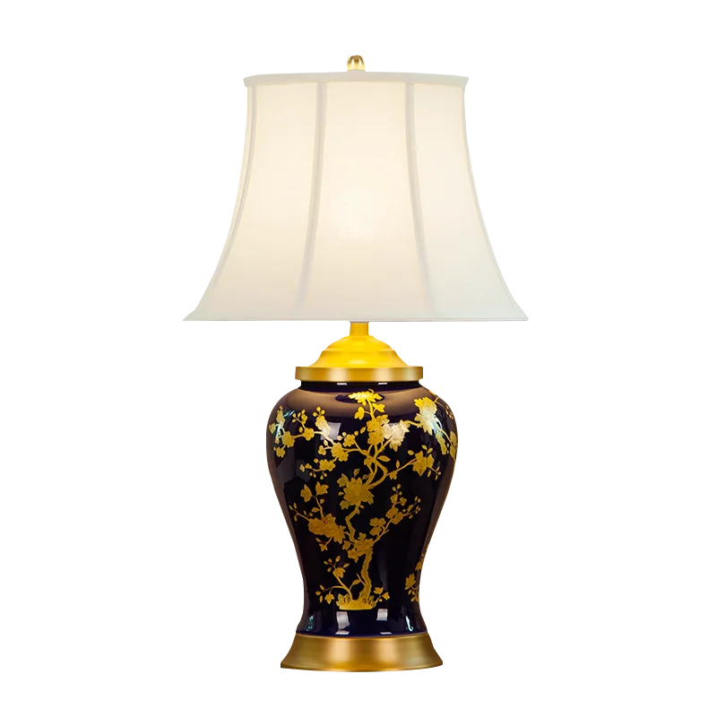 Large Retro Luxurious Description Of Gold Ceramic Copper Table Lamp Ornaments