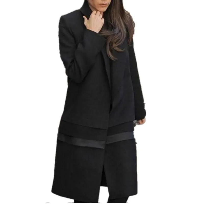 

BLACK tweed woolen coat women fashion lapel loose long wool blends coat