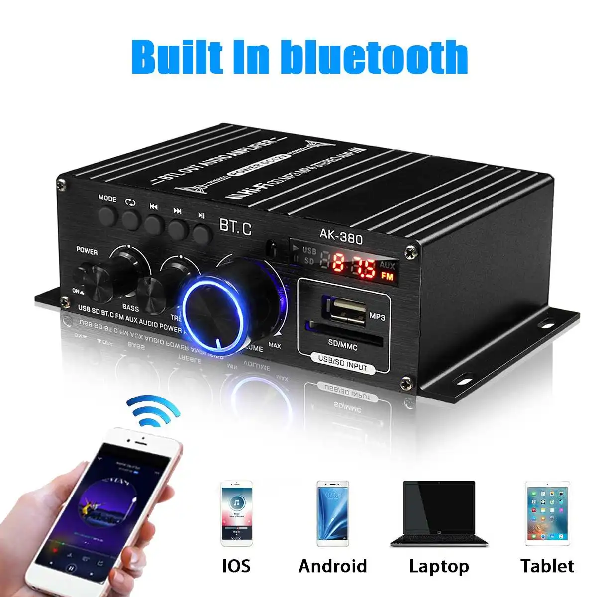 AK380/AK370/AK170 800W 2 Kanaals Eindversterker Audio Karaoke Home Theater Versterker Bluetooth Klasse D Versterker usb Sd Aux