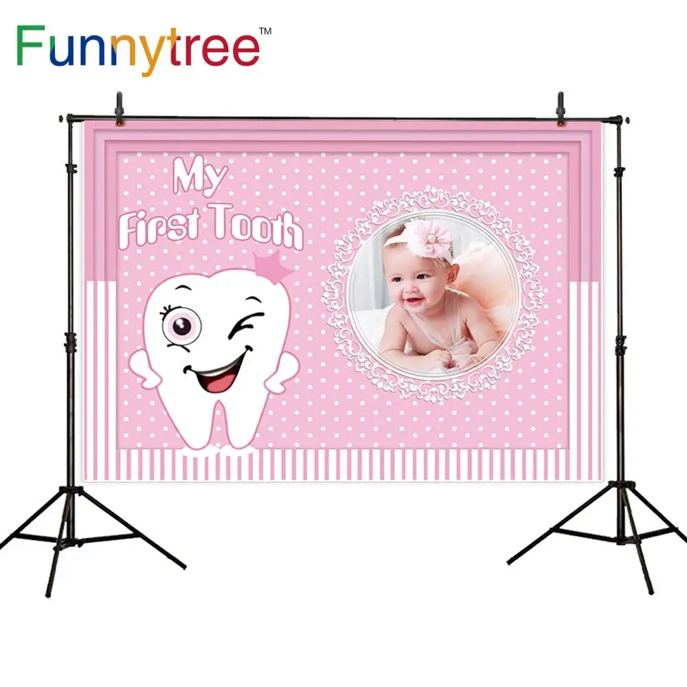 Funnytree My First Tooth Backdrop Anniversary Baby Shower Birthday Background Tooth Fairy Photocall Photozone Decor Banner