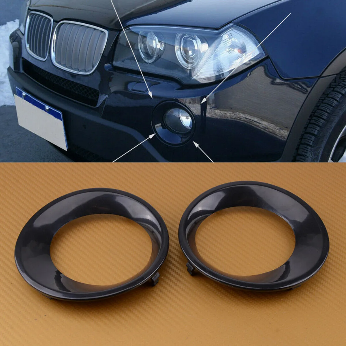 

2Pcs For BMW X3 E83 LCI 2007-2010 Front Fog Light Lamp Bezels Cover Trim Grill 51113423790 51113423789