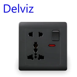 Delviz Universal Socket Panel, 13A UK standard 5 Hole Outlet White/Gray, AC 110 250V Wall Embedded, Switch controls power Socket