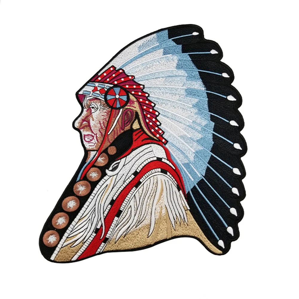 Chief Indian Embroidery Patches Large Size Iron on Back Patches Clothing MC Biker Jacket Jeans Vest DIY Custom Accessaries