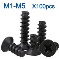 100 unids/lote tornillo autorroscante de cabeza avellanada empotrada cruzada M1 M1.2 M2 M2.3 M2.6 M3 M4 M5 Mini tornillo de acero al carbono negro
