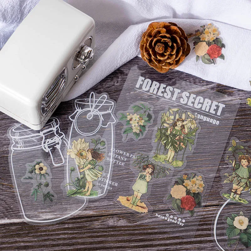 Yoofun 30pcs/pack Clear Retro Forest Secret Diary Waterproof PET Sticker Vintage Scrapbooking Material Paper Decoration Label