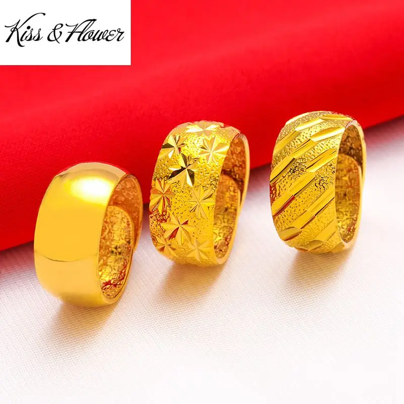 

KISS&FLOWER RI66 Fine Jewelry Wholesale Fashion Man Boy Birthday Wedding Gift Starry Meteor Shower Wide 24KT Gold Resizable Ring