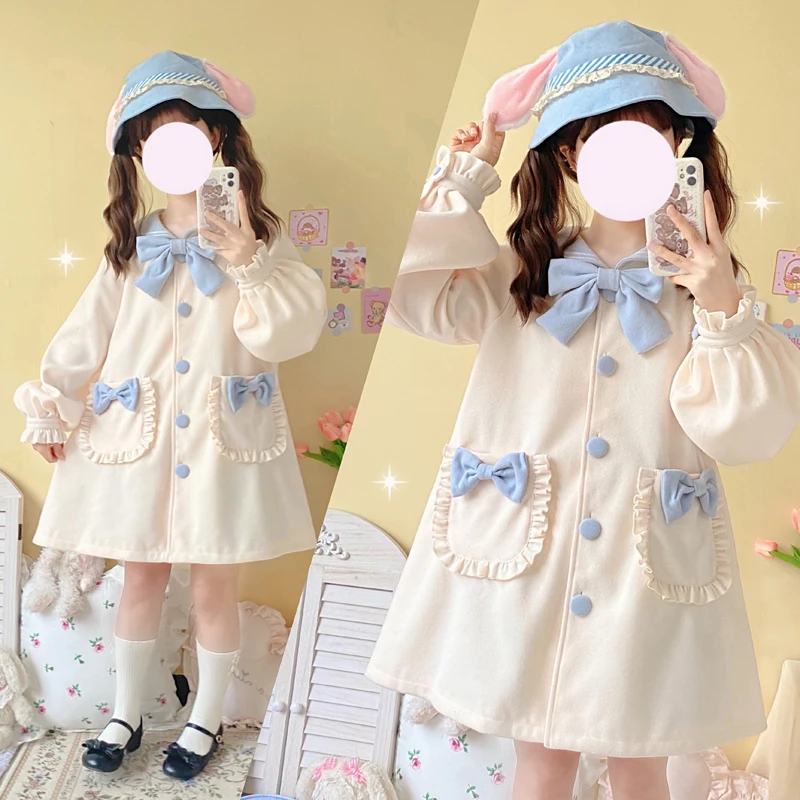 Cappotto di lana uniforme originale JK colletto da marinaio cappotto da ragazza morbido e Trench autunno inverno confezione kawaii lolita