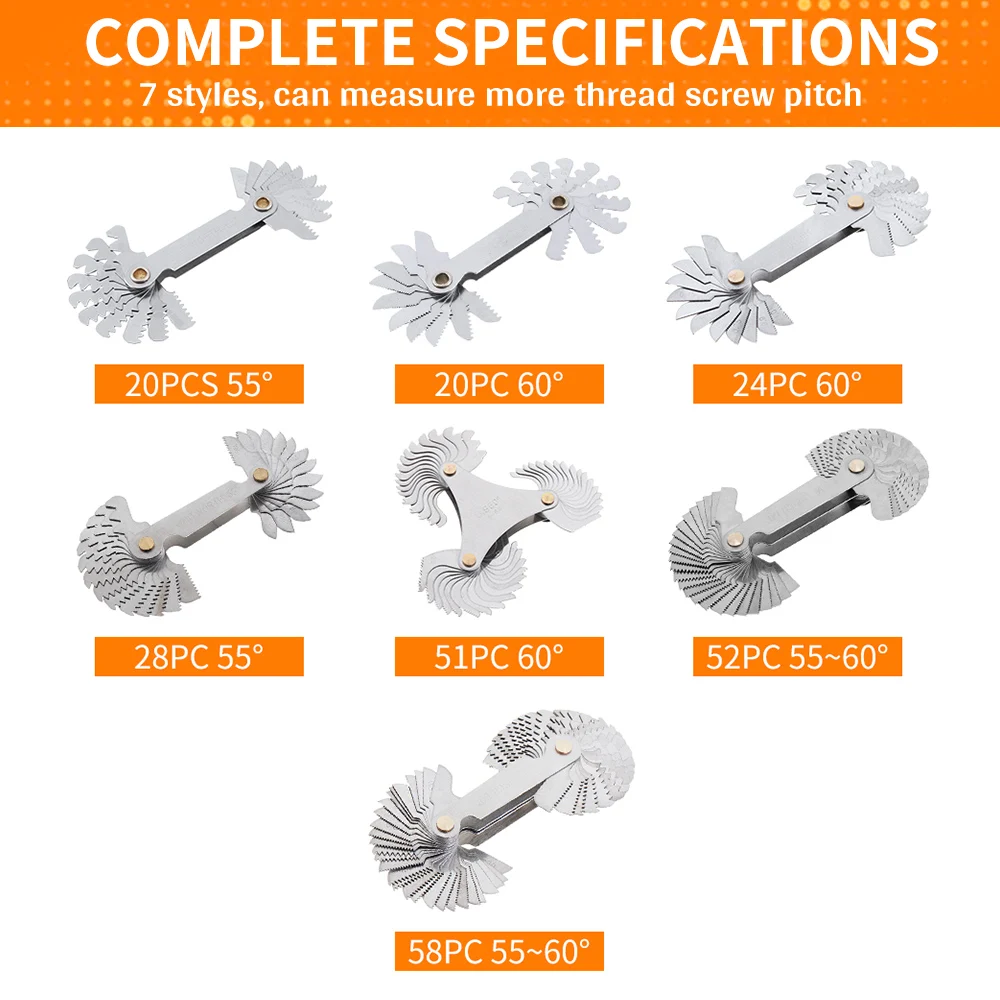 20/24/28/51/52/58pcs lame 55-60 gradi metrico pollici filettatura spina calibro lame calibro per metro strumento legno vite Gauge righello