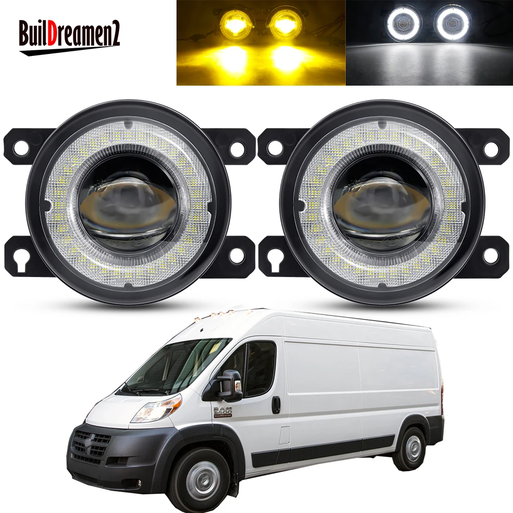 2 Pieces Car LED Lens Fog Light Assembly Angel Eye Fog Daytime Running Lamp DRL 30W H11 12V For Dodge Promaster 1500 2500 3500