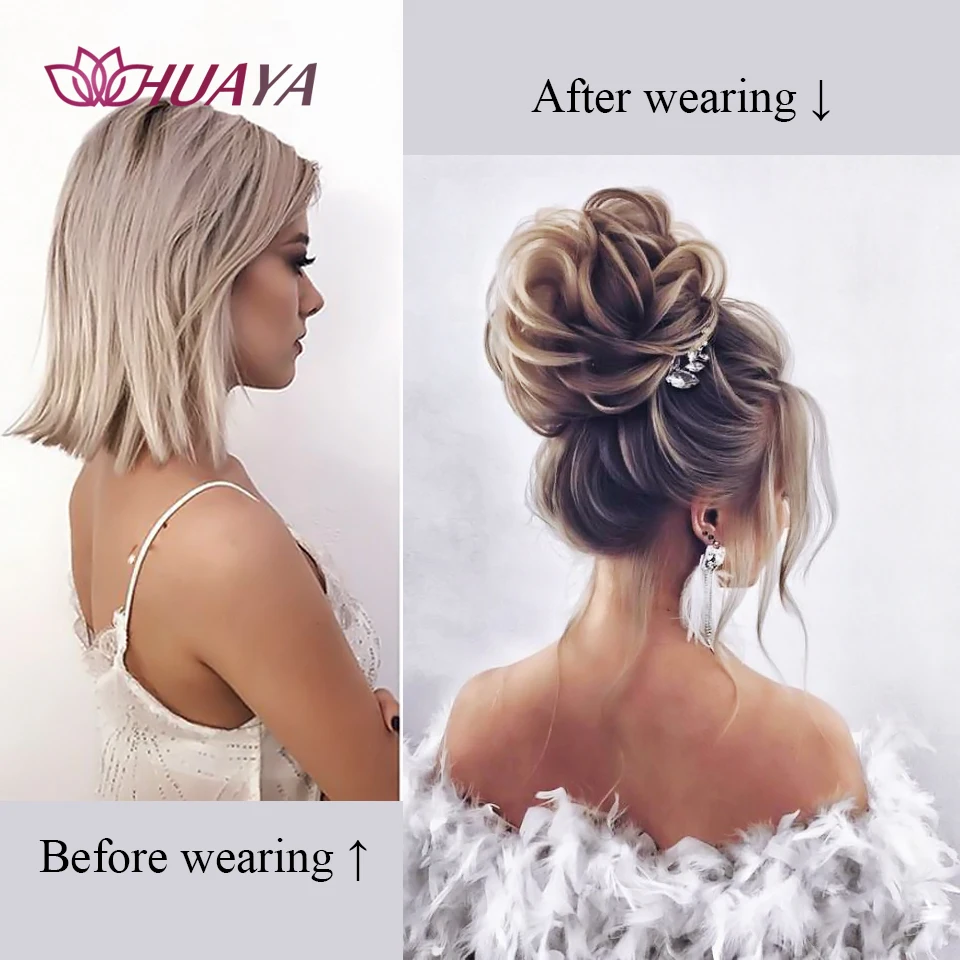 HUAYA  Synthetic Curly Donut Chignon Hairpieces Elastic Updo Chignon Fluffy Messy Scrunchies Hair Bun For Women