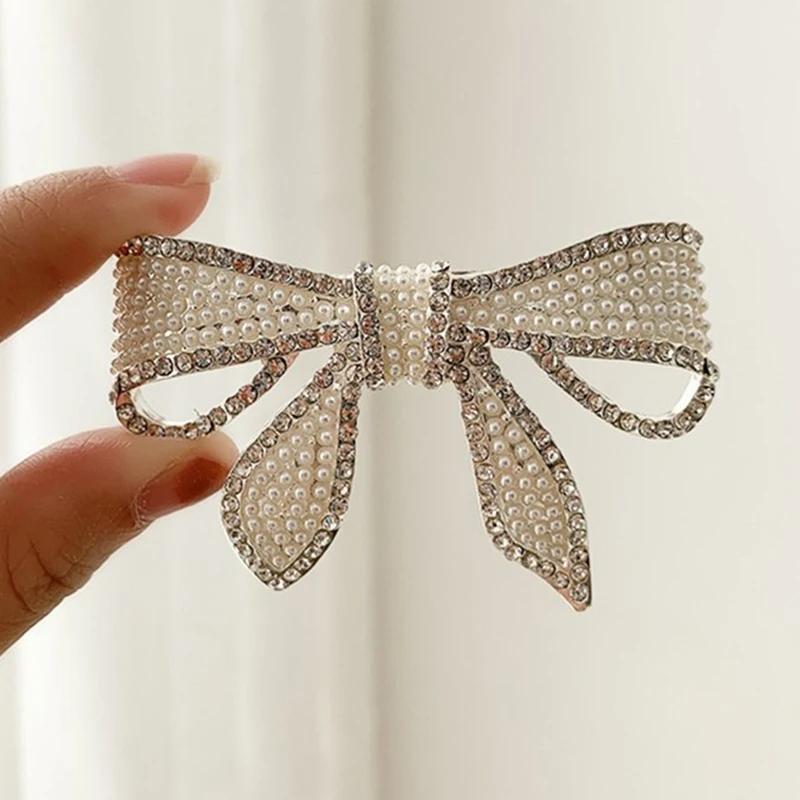 Shiny Bow Shaped Hairpin Full Rhinestone Inlaid Hair Clip Women Spring Hair Accessories for Daily Makeup LL@17