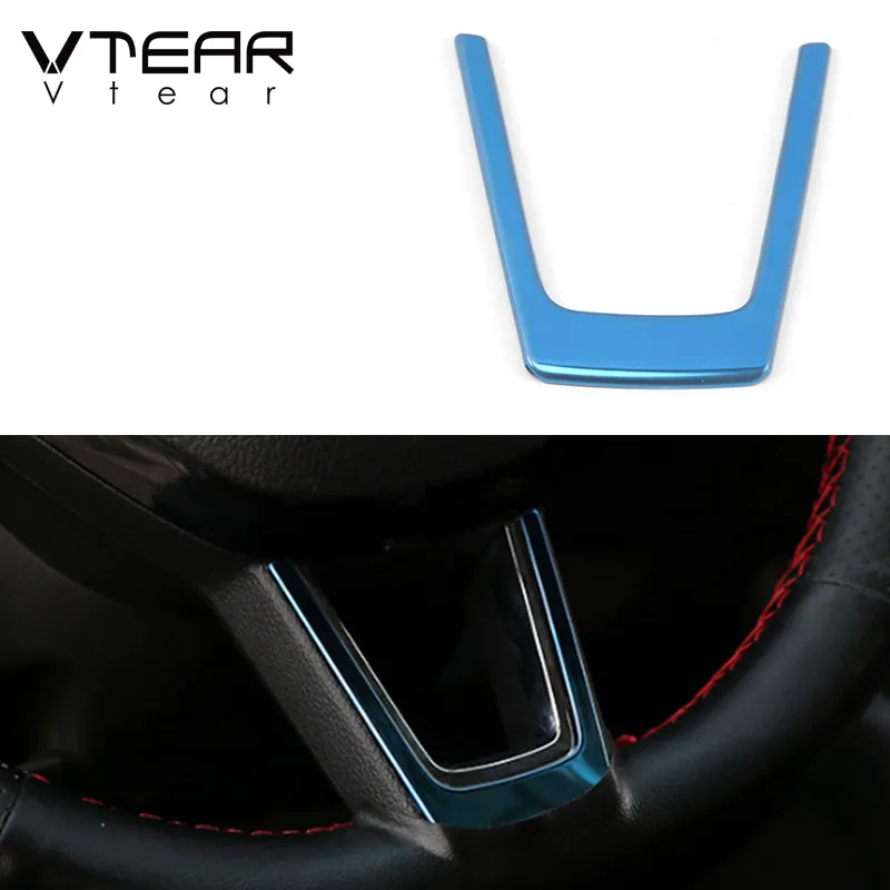 Vtear for Skoda Karoq Steering Wheel Trim Sequin Cover Chrome Emblem Insert Trim Cover Interior Parts Accessories Car-styling