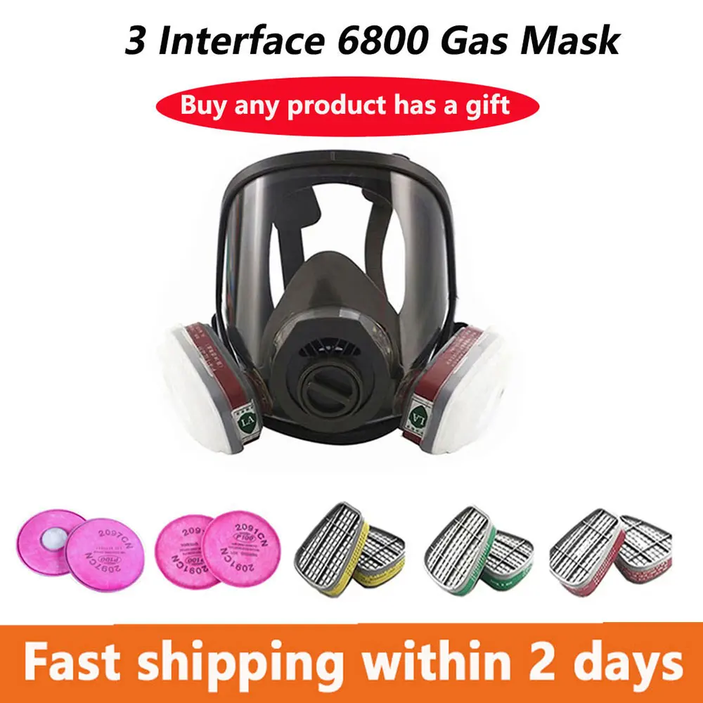 3/7 in 1 Combination 6800 Gas Mask 3 Interface 6001/6002/6004 Filter With Dustproof 5N11 Filter Cotton Spray Paint Pesticide