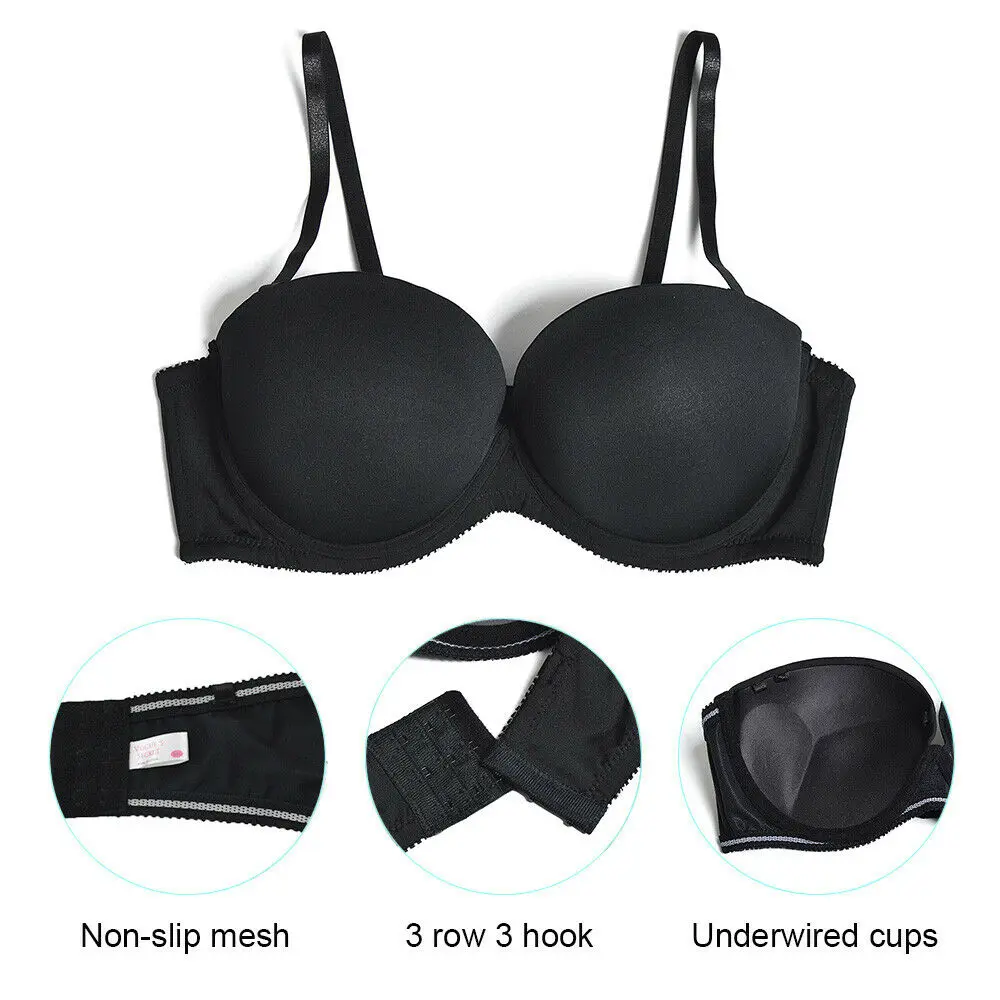 YBCG Strapless Bra Non-slip Padded Push Up Bra Solid Gather Big Size Lingerie Aadjusted-straps Women\'s Underwear